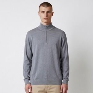 Gran Sasso 1/4 Zip Sweater Mens XL Grey Virgin Wool Pullover Lightweight Italy